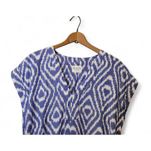 Mirth Cotton Blue White Oaxaca Azure Kai V Neck Midi Dress Small Boho *NO BELT*